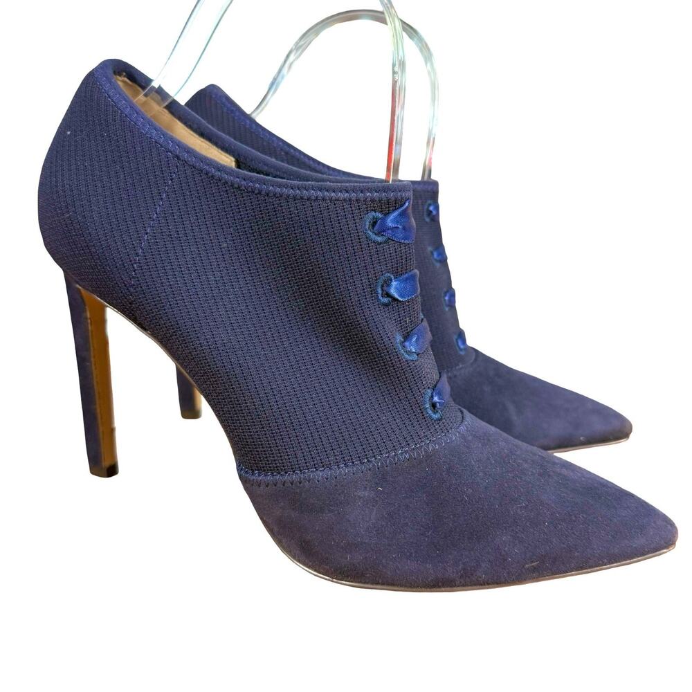 Nine West Tria Navy 4.5" High Heels Pointed Toe Leather Suede Shoes sz 9 M